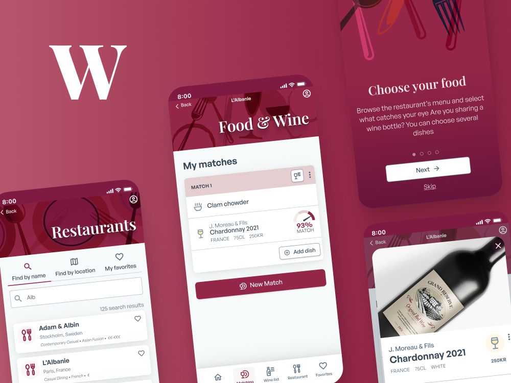 Wine pairing mobile app - kemie likes design